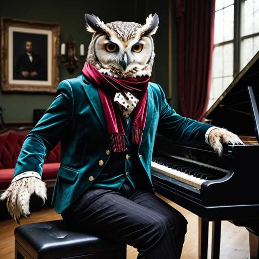 Anthropomorphic Owl Playing Grand Piano