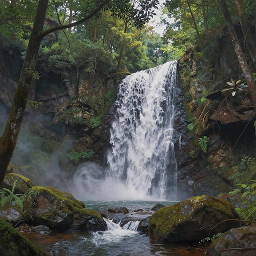 Serene Waterfall in Lush Forest Paradise