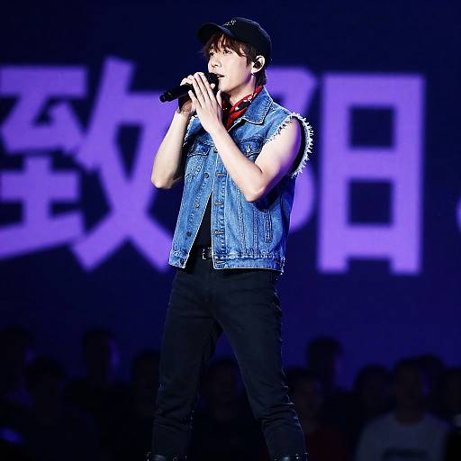 Intense Male Singer on Dark Stage