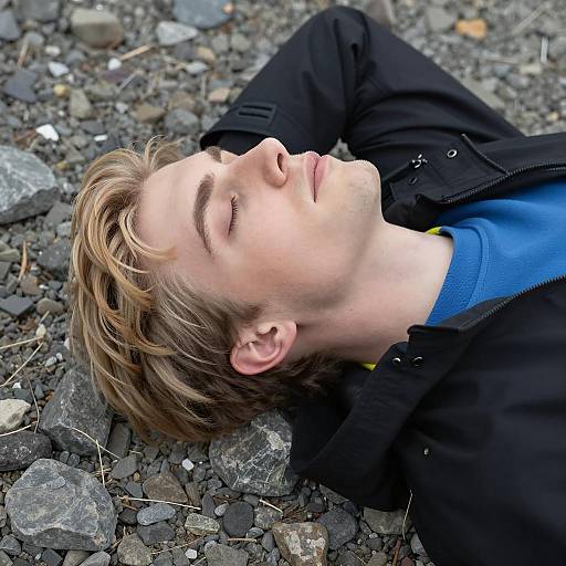 Serene Young Man on Rocky Ground