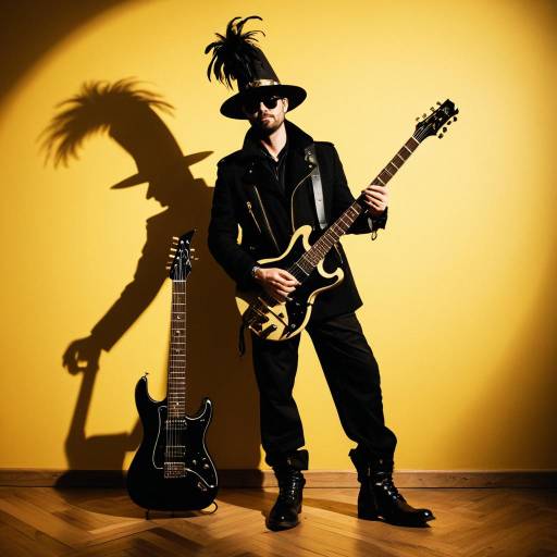 Man with Feathered Hat Playing Electric Guitar