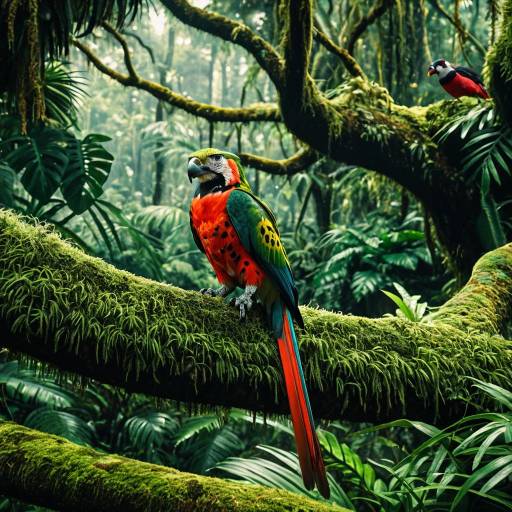 Tropical Bird and Jaguar in Rainforest