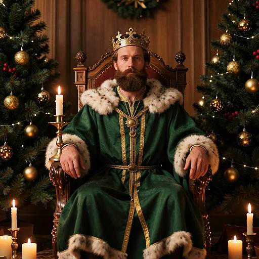Bearded King in Festive Throne Room
