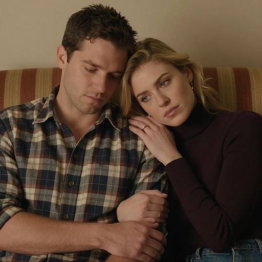 Intimate Moment on a Striped Couch