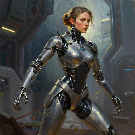 Cybernetic Sentinel Oil Painting Masterpiece