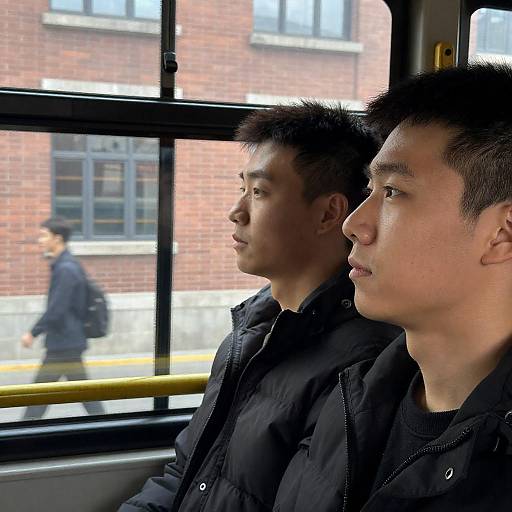 Two Asian Men Sitting Inside Bus