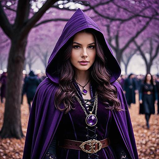 Woman in Purple Witch Cape with Hood