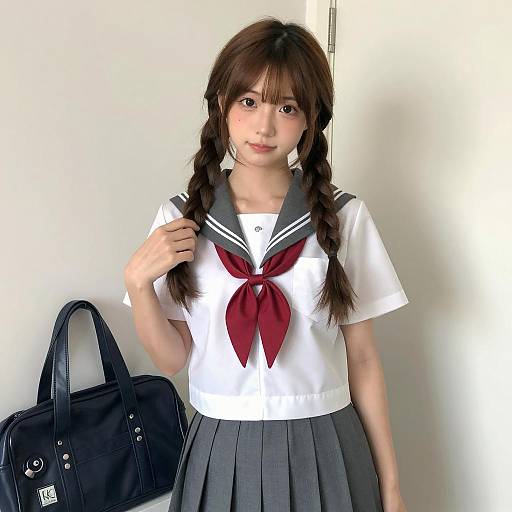 Japanese Schoolgirl in Indoor Setting