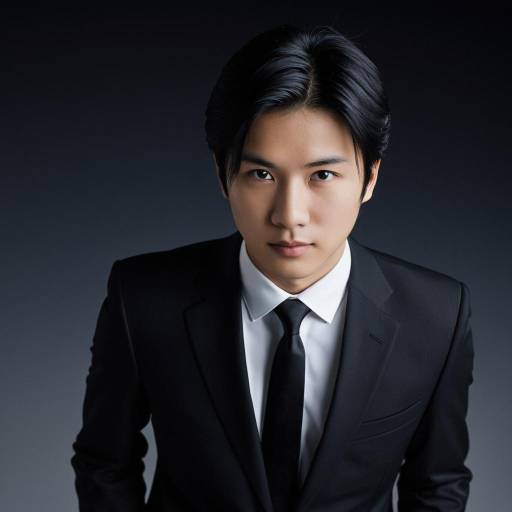 Confident Young Asian Man in Black Suit