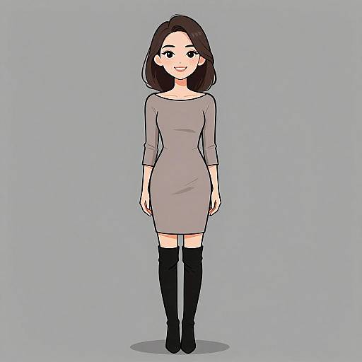 Smiling Woman in Minimalist Taupe Dress