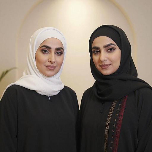 Portrait of Women in Patterned Hijabs