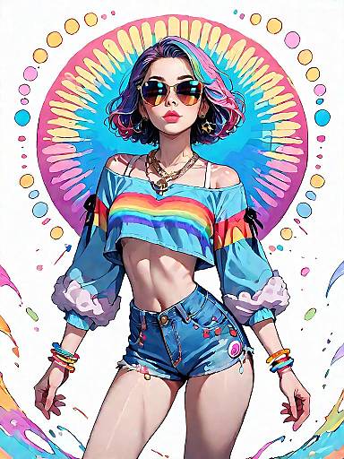 Psychedelic Fashion: Vibrant Woman in Denim