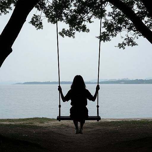 Lonely Woman on Swing Silhouette