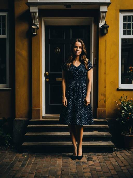 Woman Standing Outside Yellow House
