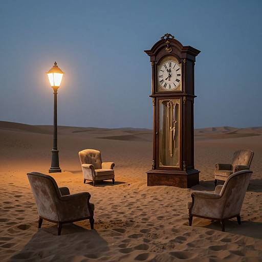 Surreal Desert Timescape with Armchairs