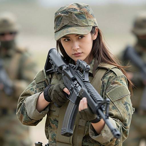 Realistic Female Soldier with Rifle