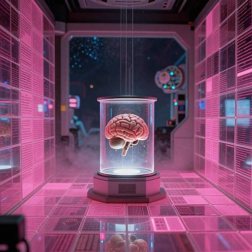 Vibrant Dystopian Sci-Fi Brain Room