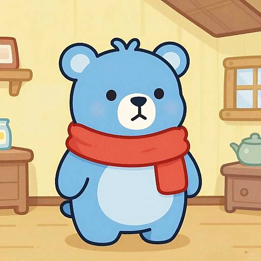 Cozy Blue Bear Cartoon Scene