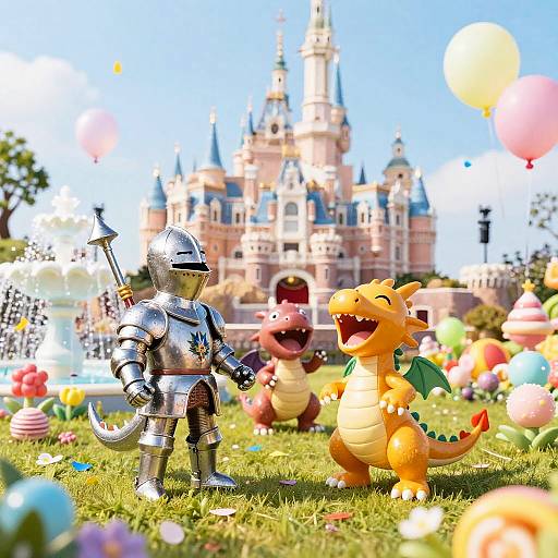 Playful Toy Knights and Dragon Pups