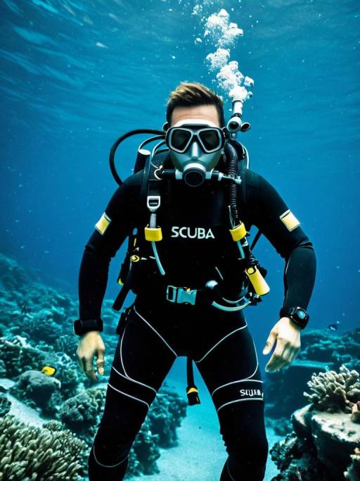 Scuba Diver Underwater in Coral Reef