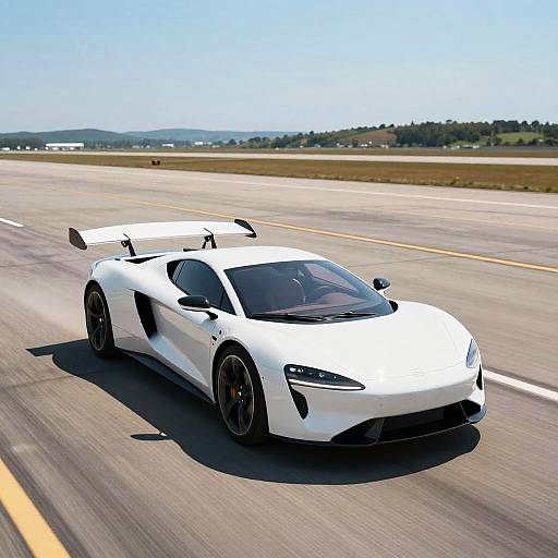Futuristic White Flying Car on Airstrip