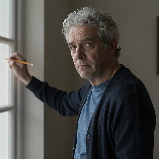 Middle-aged Man Holding Pencil by Window