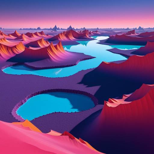 Surreal Alien Landscape with Purple Mountains and Blue River