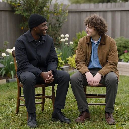 Two Men in a Serene Garden Setting