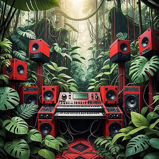 Vintage Music Equipment in Lush Jungle