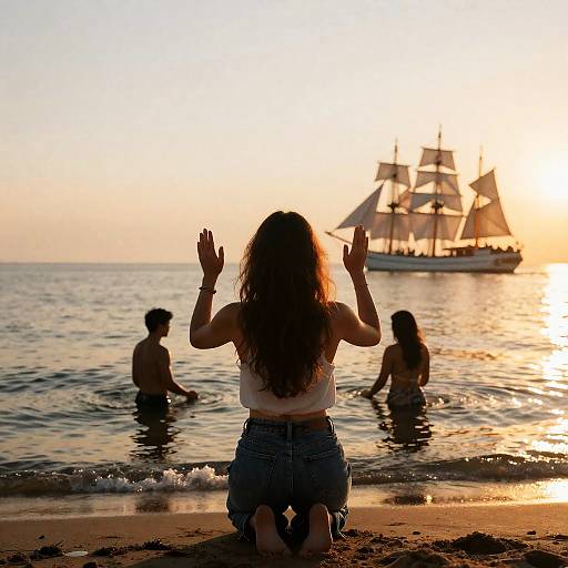 Serene Sunset Prayer by the Shore