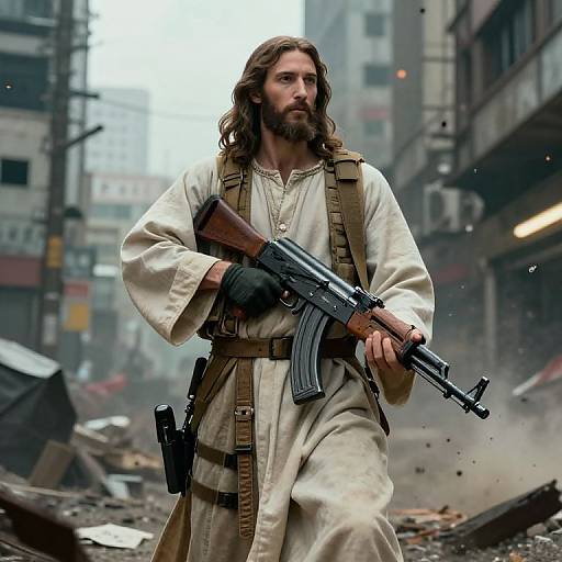 Futuristic Jesus in Tactical Gear