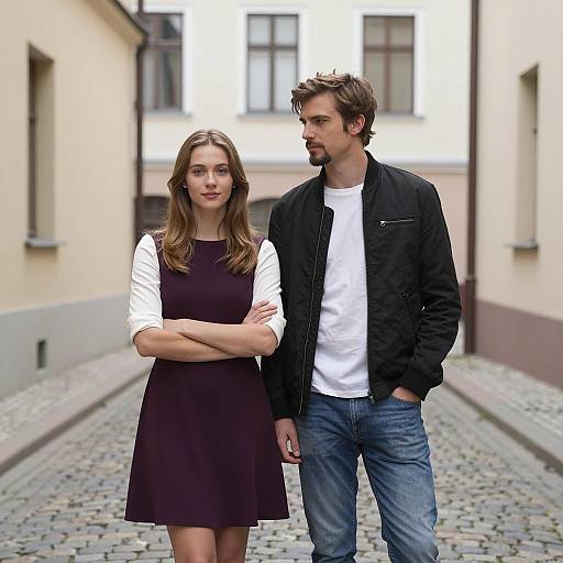 Young Couple in Cobblestone Alley
