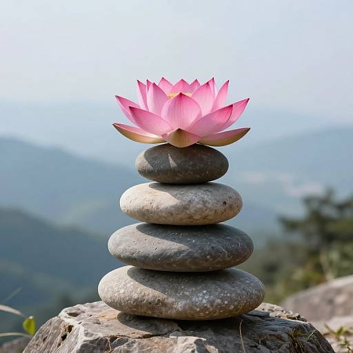Gravity-Defying Stone Stack with Lotus
