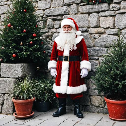 Santa Claus Standing Outdoors by Stone Wall