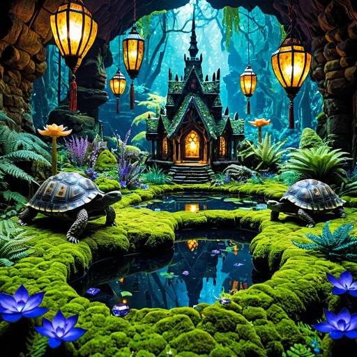 Enchanted Tortoises in a Crystal Grotto