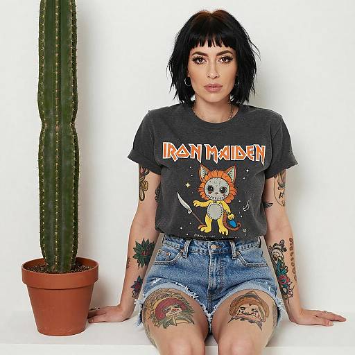 Tattooed Woman in Casual Outfit