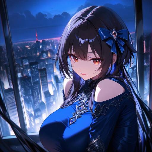 Aesthetic Nighttime Anime Girl Rooftop