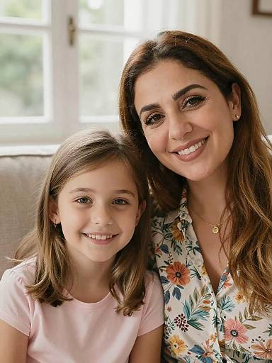 Smiling Mother and Preteen Daughter Portrait