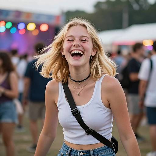 Joyful Blonde Teen at Festival