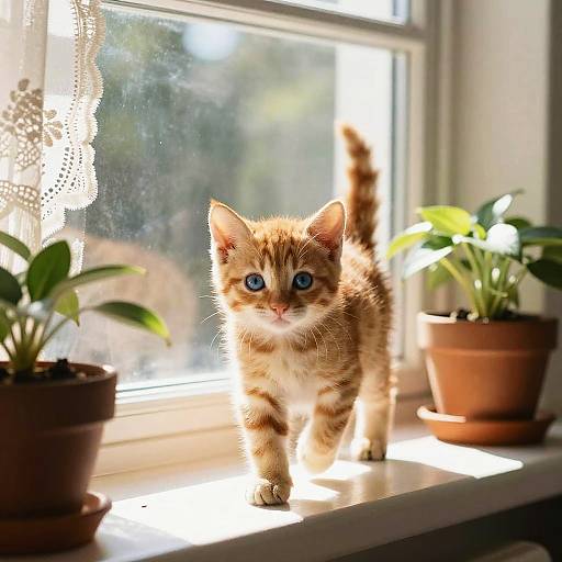 Ginger Kitten on Sunlit Windowsill