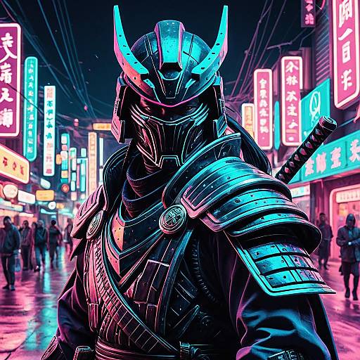 Neon Samurai in Futuristic Cityscape
