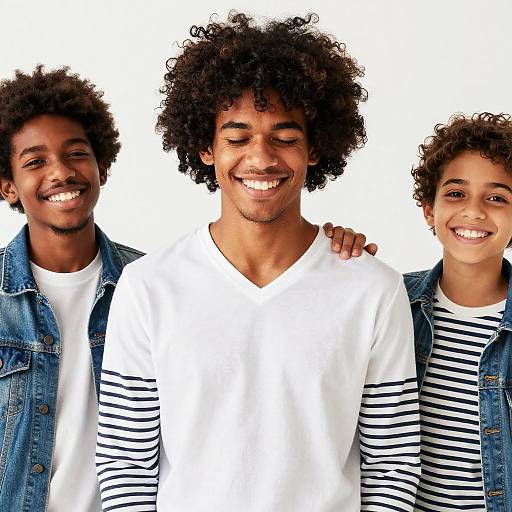 Smiling Dark-Skinned Boys in Denim Jackets