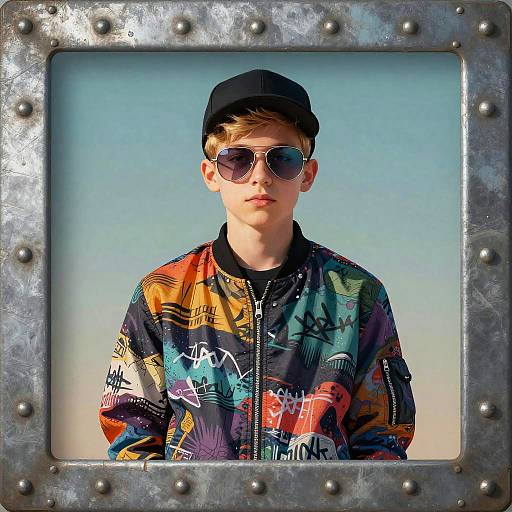 Stylized Teen Portrait with Industrial Frame