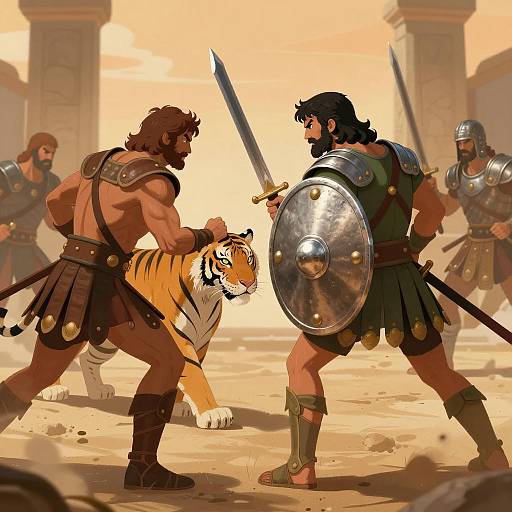 Ancient Gladiator Battle with Tiger