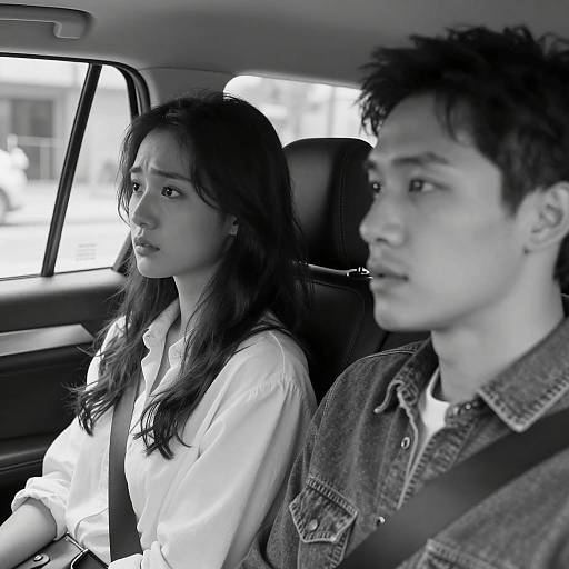 Candid Black-and-White Car Moment