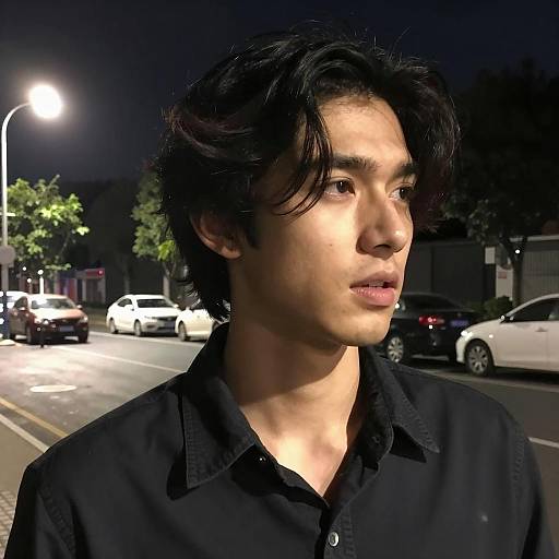 Night Portrait of Young Man on Street