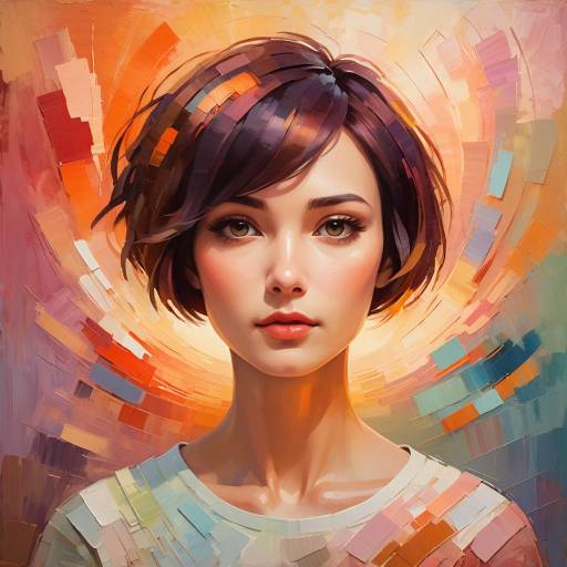 Digital Portrait of Young Woman with Short Hair
