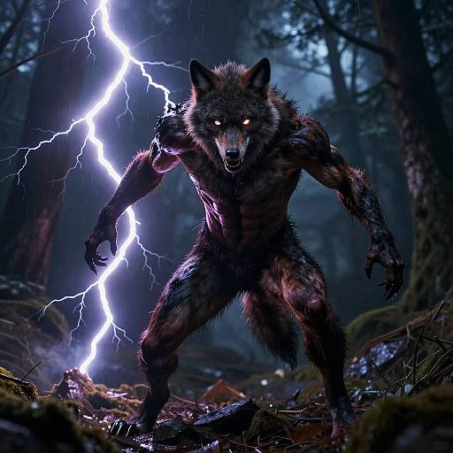 Werewolf Transformation in Thunderstorm