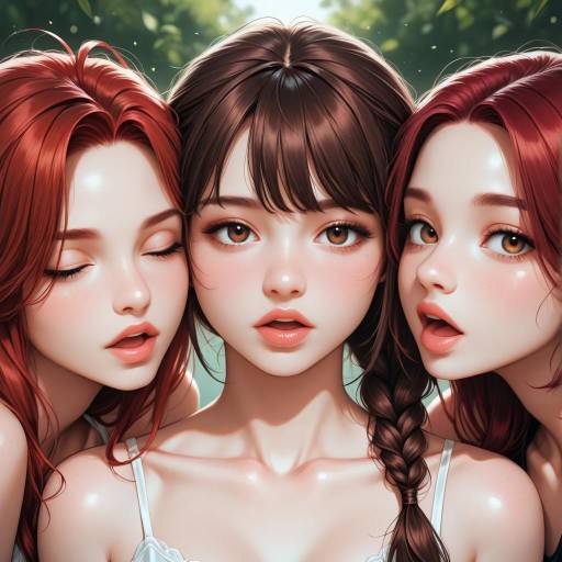 Three Girls with Colorful Hairstyles