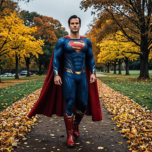 Photorealistic Superman in Autumn Park